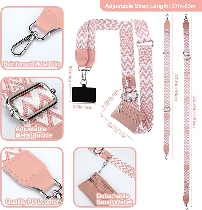 XANGNIER Clip and Go Strap for Phone with Wallet Crossbody, Phone Strap with Zippered Wallet, Adjustable Anti Theft Cellphone Lanyard for Women, Cellphone Chain Accessories, Multicolor 18