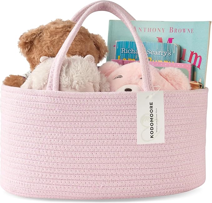 Diaper Caddy Organizer, Empty Gift Basket for Newborn Essentials, Baby Storage Basket, Stylish Gift Bag for Baby Shower, Boys and Girls – Small, Light Pink