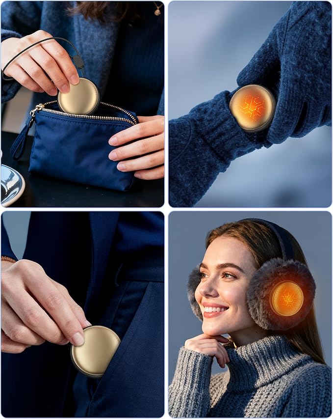 Pocket Size Hand Warmers Rechargeable 2 Pack,20Hrs Long Safe Heat,0.5S Instant Heating,Ultra Thin Electric Hand Warmers,5 Levels Heating Fits in Gloves, Hunting Camping Hiking Essentials