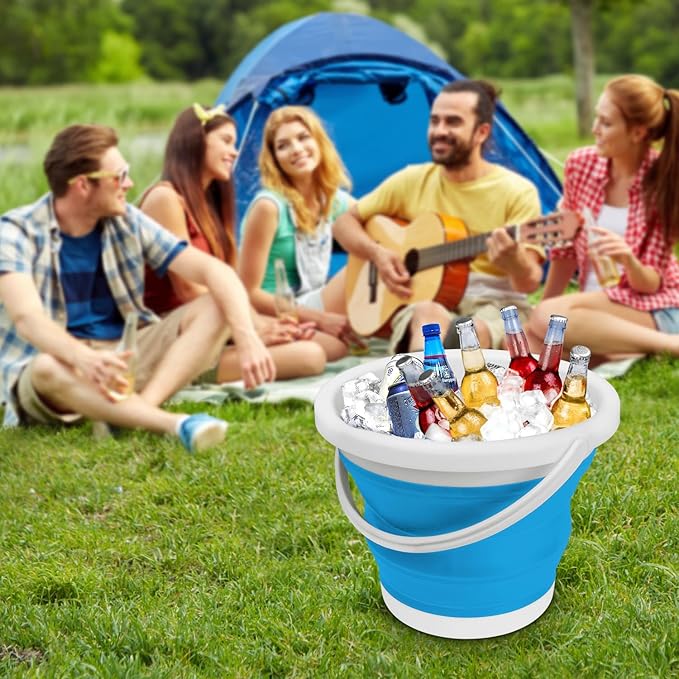 10L Collapsible Mop Bucket with Handle for Cleaning, Portable Car Wash Bucket Garden Cleaning Supplies, Ice Buckets for Parties Camping Fishing, Foldable Wash Basin Tub RV Accessories Household Use