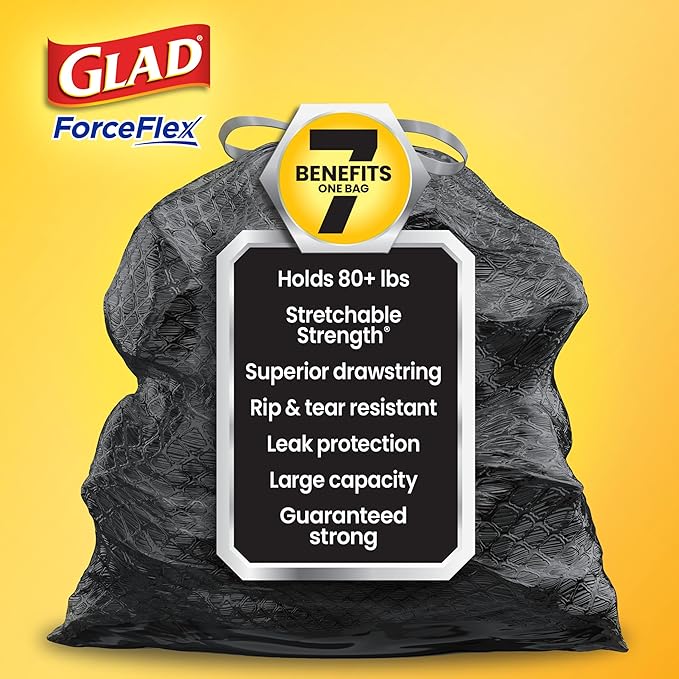 Glad Large 30 Gallon Trash Bags, Pine-Sol Heavy Duty Garbage Bags, Forceflex with Drawstring, 25 Count (Packaging May Vary)
