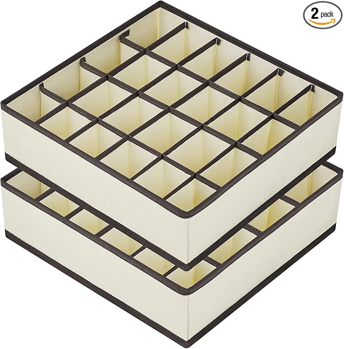 Joyoldelf Drawer Organizer 2 Packs, 24 Cell Collapsible Closet Cabinet Storage Boxes for Underwear, Socks, Bra, Handkerchiefs, Ties, Belts