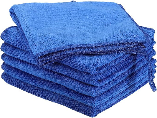 HARFINGTON 6 Pack Microfiber Cleaning Cloth, 10" x 10" Multi-Functional Cleaning Towels Reusable Absorbent Rags with Hook for Car Wash Kitchen Household Window Clean, Sapphire Blue