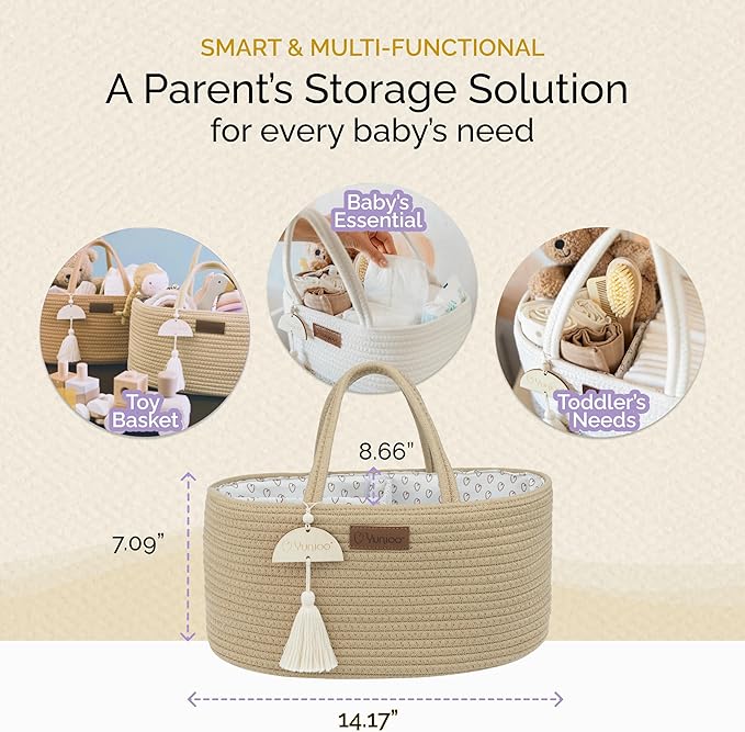 Baby Diaper Caddy Organizer, Portable Nursery Storage Basket with Sturdy Handle Diaper Caddy Basket, Car Caddy for Diapers and Baby Wipes, Newborn Essentials