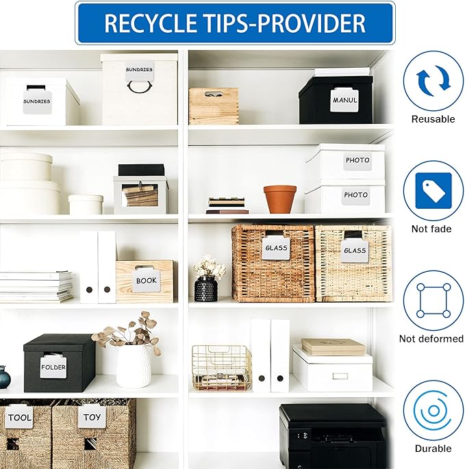 32 Pieces Basket Labels Clip Set, Include 30 Kitchen Clip Label Holder Removable PVC Bin with 2 Chalk Marker for Basket Pantry Organization Box (White Label Clip, Black Pen)