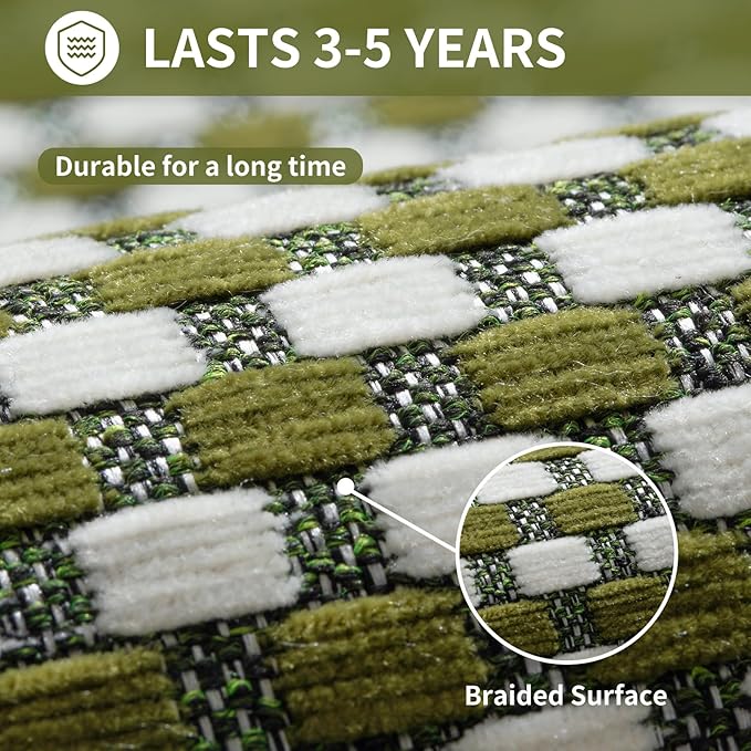 YDKGL Long Kitchen Runner Rugs Kitchen Mat Non Slip Washable, Super Absorbent Soft Chenille Braided Kitchen Mats for Floor, Rubber Backing Kitchen Floor Sink Standing Mat, Easy Clean, Green 24"x71"
