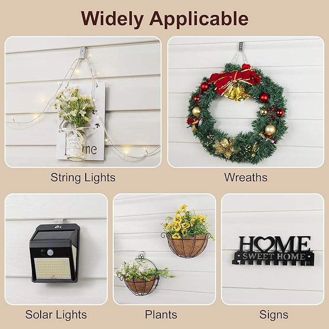 Antimbee Vinyl Siding Hooks, 8 Pack No Hole Siding Hooks for Hanging Outdoor Camera Mount, No Tools Vinyl Clips Hangers for String Lights Wreaths Signs Plants, Damage-Free Weatherproof Stainless Steel