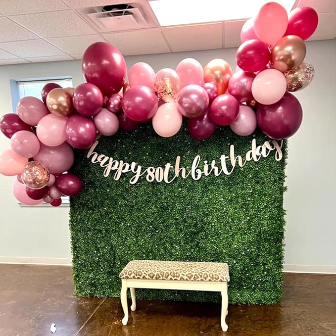 Burgundy Pink Balloon Garland Arch Kit, Burgundy Ruby Red Dusty Purple Pastel Pink Metallic Rose Gold Confetti Balloon Arch Kit for Women Girls Birthday Wedding Baby Bridal Shower Party Decorations