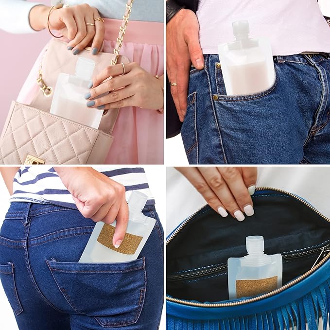 TailaiMei 12 Pieces Travel Pouches for Toiletries, TSA Approved Portable Travel Size, Refillable Stand Up Pouch for Shampoo/Conditioner/Lotion (1.7 & 3.4 oz)