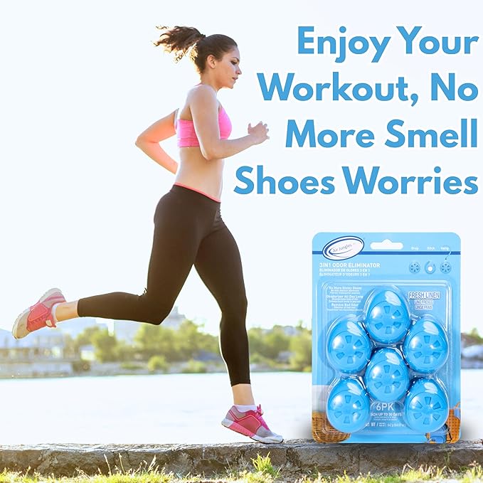Air Jungles Shoes Deodorizer Ball 6 Count, Fresh Linen Scent, Odor Remover Balls for Sneakers, Gym Bags, Lockers, and Drawers. Essential Oil Provides Natural Freshness