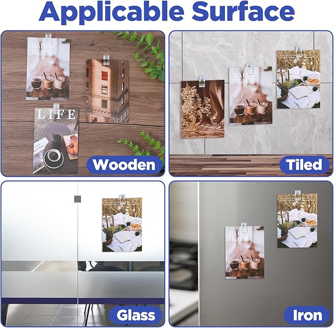 200PCS Self Adhesive Clips, Plastic Wall Hanging Clamp Sticky for Tapestry Poster Photo Office Home Decorations, Clear 1x0.5 Inch