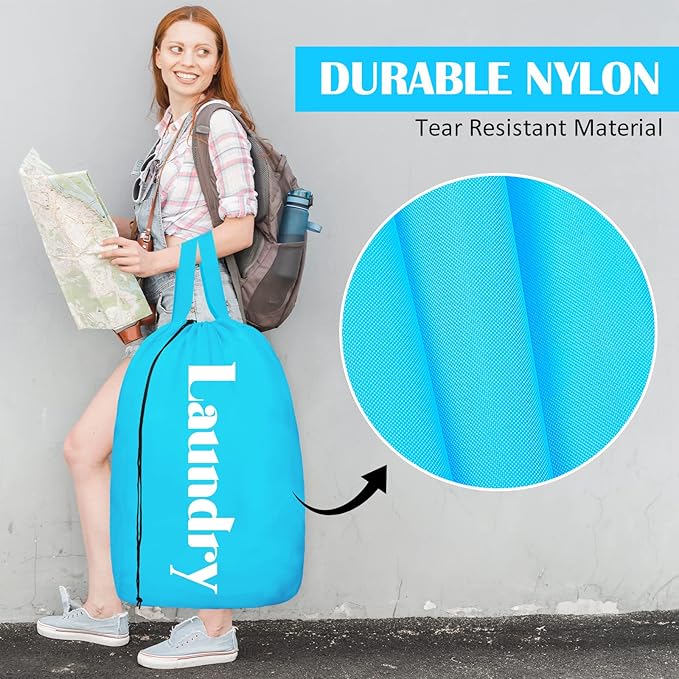 Sylfairy 2 Pack XL Laundry Bag with Strap, Heavy Duty Travel Laundry Bag, Rip-Stop Dirty Clothes Shoulder Bag with Drawstring, Easy Fit a Laundry Hamper or Basket Travel Essentials