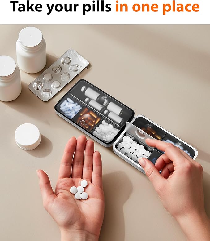 Travel Pill Organizer Box – Moisture Proof Case with Magnetic Closure, Large 8-Compartment Holder for Pills, Vitamins and Supplements, Reliable Medicine Organizer for Daily Use at Home or on The Go