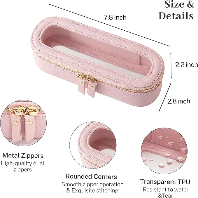 Aveniee Slim Clear Makeup Brush Bag, Small Cosmetic Brush Holder, Mini Toiletry Bag Travel Case for Women, Thin Makeup Bags with Dual Zipper, Cute Travel Essentials Bag Organizer - Pink