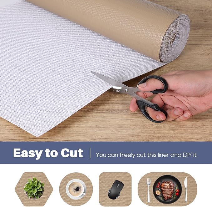 Drawer Liner, Shelf Liners for Kitchen Cabinet Waterproof & Oil-Proof Cupboard Liner Non-Slip Drawer Mat PVC Material Non Adhesive Kitchen Liner for Countertop Beige 17.5 x 78.7
