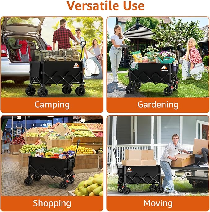 Folding Wagon Cart with Wheels Foldable - Collapsible Wagons Carts Heavy Duty, Fold Up Portable Utility Wagon for Grocery Beach Fishing Camping Shopping, Carrito para Cargar Cosas Con Ruedas(180L)