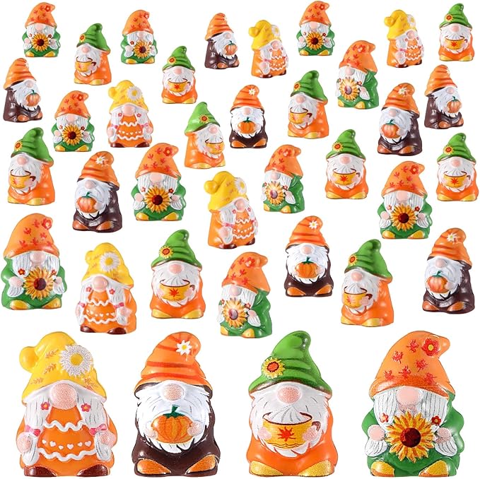 Yaomiao 60 Pcs Fall Thanksgiving Mini Resin Gnomes Figures Resin Mini Statues Maple Leaves Pumpkin Snowflake Gnomes Table Decor for Winter Fall Christmas Festive Home Kitchen Tiered Tray