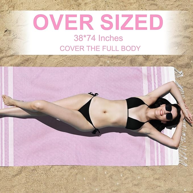 Genovega Oversized Cotton Turkish Beach Bath Towel Set 74"x38" Extra Large Sand Free Quick Dry Swim Camping Pool Clearance Towels Travel Blanket Adult Essentials Stripe Purples
