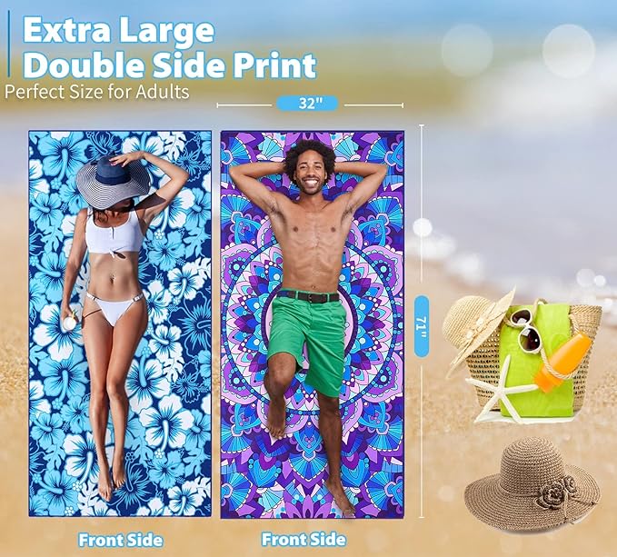 TwoYek 6 Pack Microfiber Thin Beach Towel Lightweight 71x32 Oversized Extra Large Sand Free Towels Quick Dry for Travel Pool Yoga Gym Sports Beach Accessories Vacation Essential Gift