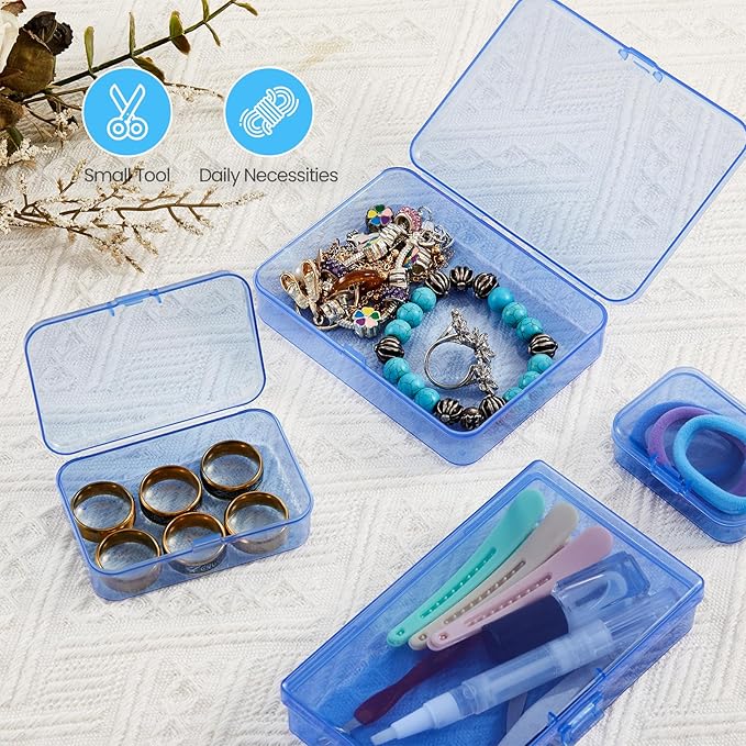 Goodma 12 Pieces Mini Rectangular Plastic Boxes Empty Storage Organizer Containers with Hinged Lids for Small Items and Other Craft Projects (Blue, 3.3 x 2.2 x 1 inch)