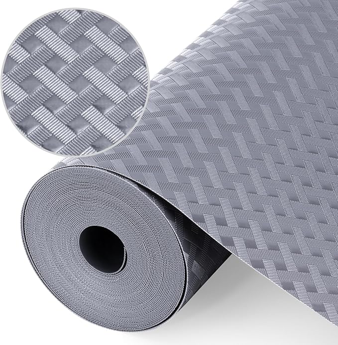 Shelf Liners, Non-Adhesive Drawer Liner, Waterproof & Oil-Proof Kitchen Cabinet Cupboard Liner Plastic EVA Material BPA Free Fridge Liner Mats Paper Protector for Shelves (Grey/12in x 240in)