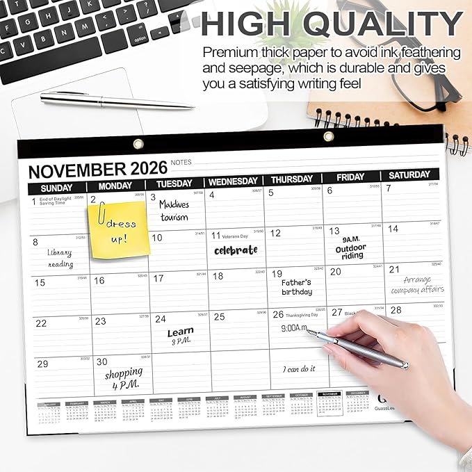GuassLee Desk Calendar 2026, 19-Month Academic Calendar, Sep. 2025 to Mar. 2027, 17x11.5 Inch School Year Paper Calendar Desk Planner with Julian Date and Ruled Blocks for Office Home