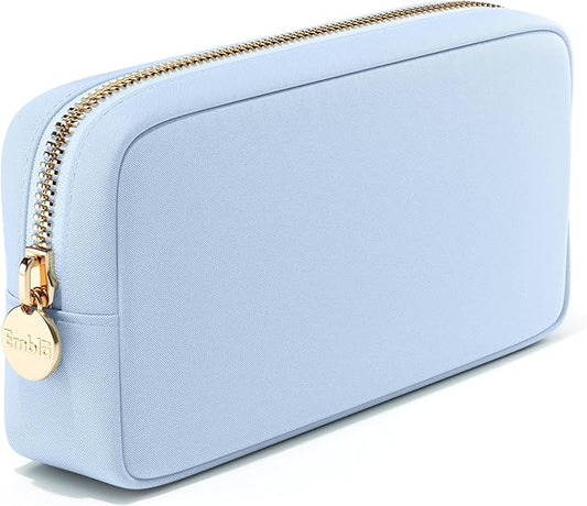 Embla Makeup Bag Travel Cosmetics Pouch and Toiletry Bag, Nylon Zipper Pouch Purse, Cute Make Up Organizer Storage Tote for Women Girls, Waterproof Travel Skincare Case, Small Makeup Bags, Sky Blue