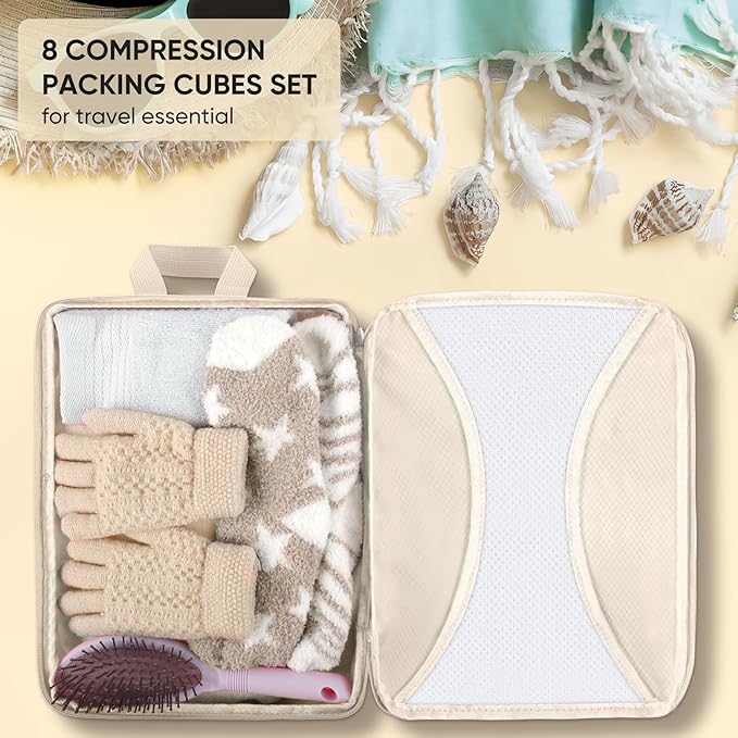 8 Set Compression Packing Cubes for Travel, Packing Cubes Compression Travel Accessories Expandable Packing Organizers for Carry on Luggage Suitcase