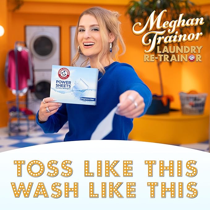 ARM & HAMMER Power Sheets Laundry Detergent, Fragrance Free, No Dyes or Perfumes, Lightweight and Travel-Friendly, 60 Count, Up to 120 Small Loads