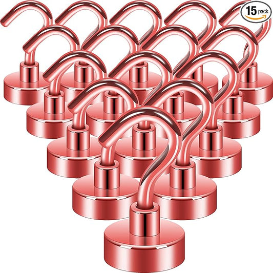 Neosmuk Magnetic Hooks, Heavy Duty 30lb+ Strong Magnet Hook for Cruise Cabins, Cruise Ship Essentials for Hanging, Metal Wall Refrigerator Hangers (Red, 15 Pack)