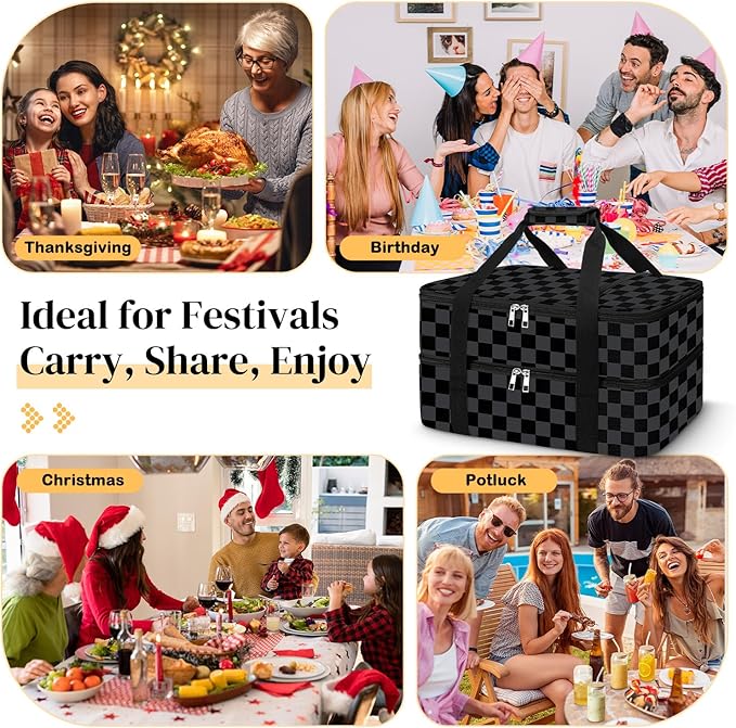 Coobiiya Insulated Casserole Carrier – Portable Tote for Hot or Cold Food, Warmer & Cooler Bag Lunch Bag, Fits 9" x 13" Baking Dish, Ideal for Potluck Parties