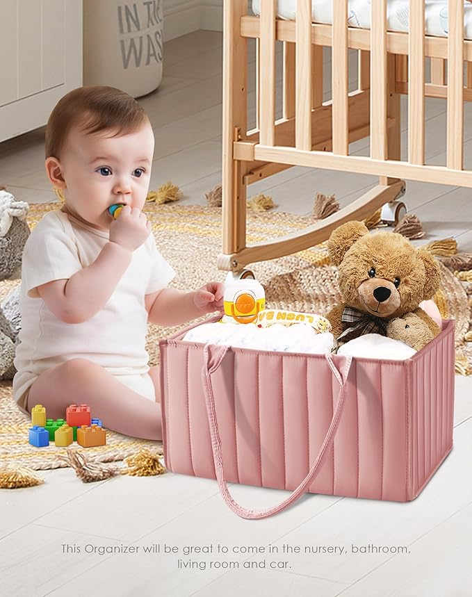 SWEET DOLPHIN 2-Pack Baby Diaper Caddy Organizers, Stylish Storage Baskets for Newborn Essentials, Diaper Station & Car Travel, Value Bundle for Baby Shower Gifts & Registry Must-Haves - Dusky Pink