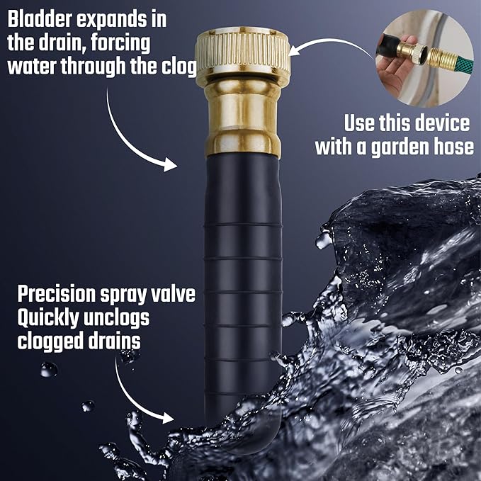 DURATECH Drain Bladder, Small Drain Cleaning Bladder, Fits 1" to 2" Drain Pipes, Unclogs Stubborn Blockages in Kitchen Sinks, bathtubs, Showers, and Main drains
