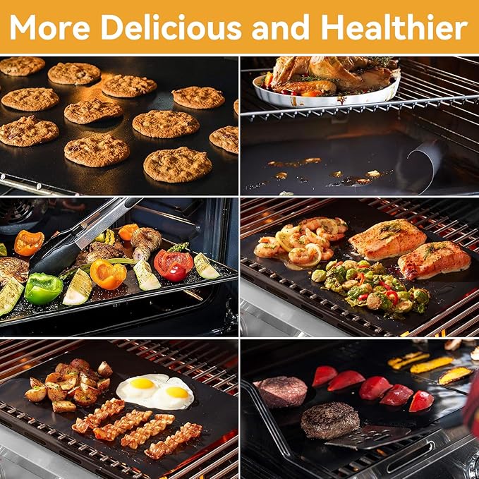 Dailyart Grill Mats for Outdoor Grill, Grill Mats Non Stick Set of 5 BBQ Grill Mat Baking Mats Teflon BBQ Grilling Accessories Reusable,Works on Gas, Charcoal, Electric Grill 15.75 x 13-Inch, Black