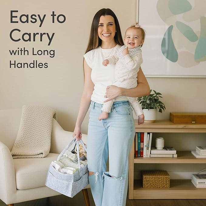 PUTSKA Nursery Storage Basket - Baby Diaper Caddy Organizer for Diaper Station, Newborn Essentials, Baby Shower Gifts and Registry Must-Haves for Boy or Girl