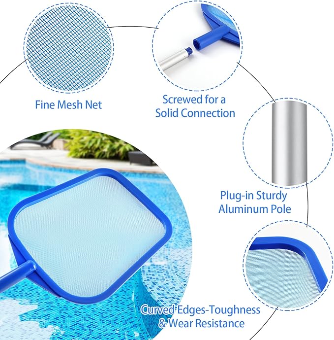 Pool Skimmer - Pool Skimmer Net with 5 Section Adjustable Telescopic Aluminum Pole, 23''- 60'', Pool Net Skimmer Rake with Ultra Fine Mesh , Pool Leaf Skimmer for Swimming Pools, Spas, Hot Tubs