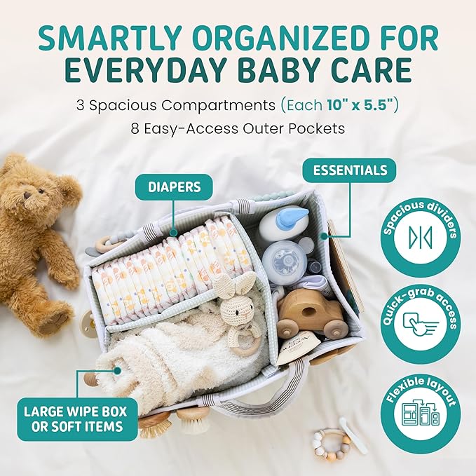 Lily Miles Baby Diaper Caddy Organizer - Large Tote Bag for Newborn essentials Boy or Girl - Baby Shower Basket - Nursery Must Haves - Registry Favorites - Newborn Caddie Car Organizer