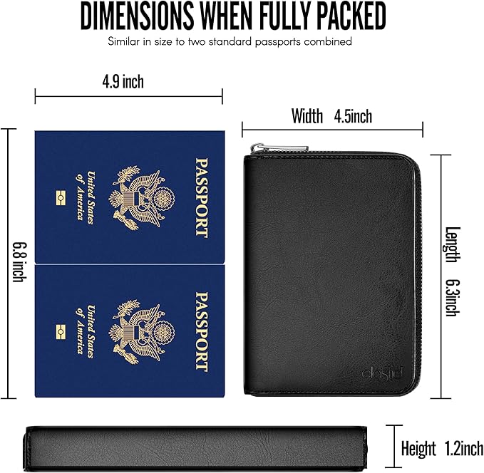 Passport Wallet, Passport Holder for Travel Family, Ultra Large Storage with 3 Pockets. RFID Passport Cover Case with Zipper Closure