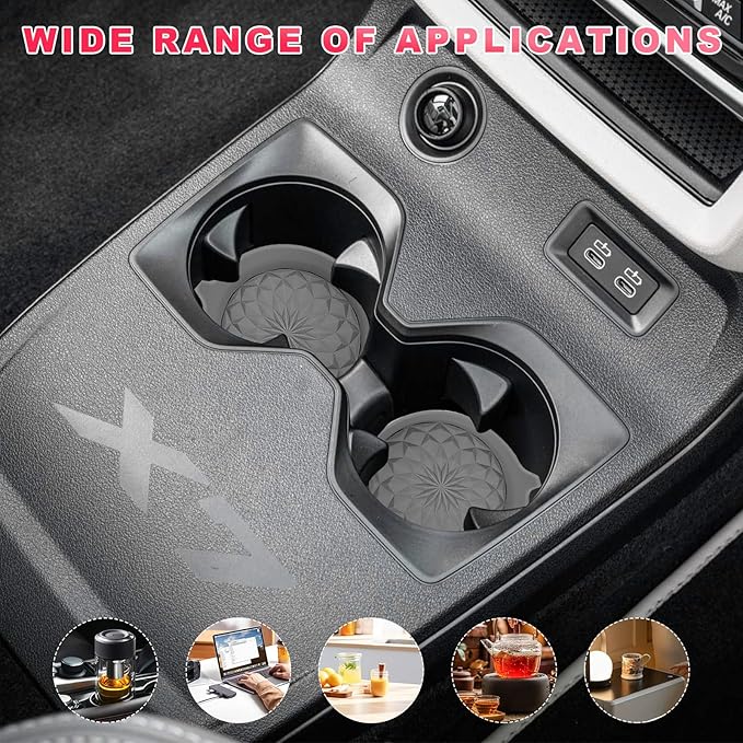 4 PCS Car Cup Holder Coasters, 2.75 Inch Anti-Slip Insert Silicone Car Coaster Drink Mat, Shockproof Universal Auto Cup Coasters for Most Vehicles, Car Interior Accessories (Gray)