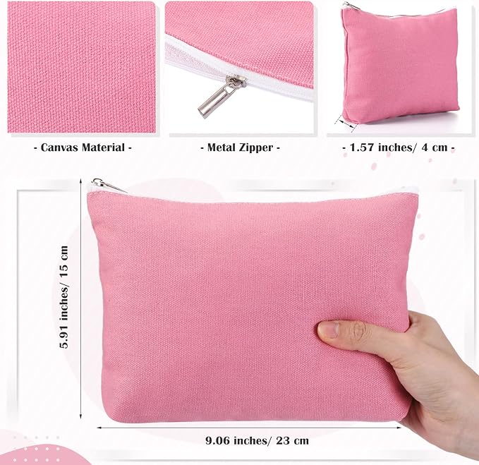 Reginary 10 Pcs Valentine's Canvas Makeup Bags Bulk for Women, Travel Toiletry Cosmetics Bags, Blank DIY Pencil Pouch, Gift for Valentine's Day, Patrick's Day, Wedding, Bridal Shower, Coworker (Pink)