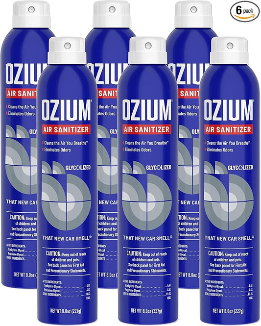 Ozium Air Sanitizer Spray - Room Odor Eliminator for Home, Car, and Office - New Car - 8 oz Can - 6 Pack