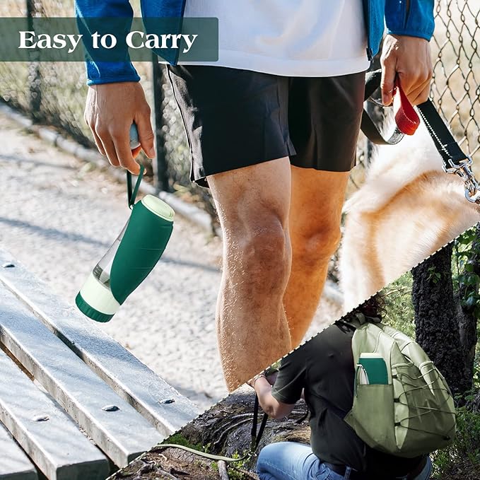 Upgraded Dog Water Bottle, Portable Dog Cat Puppy Pet Water Dispenser Feeder with Drinking Cup and Food Container Leak Proof for Outdoor Walking, Travel, Hiking 12OZ