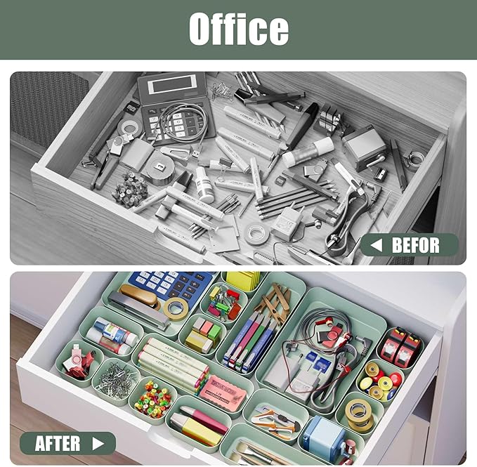 28 pcs Desk Drawer Organizer Tray, Multiple Sizes Plastic Drawer Organizer Storage, Stackable Organizer Containers For Makeup, Bedroom, Kitchen Gadgets Utensils and Office