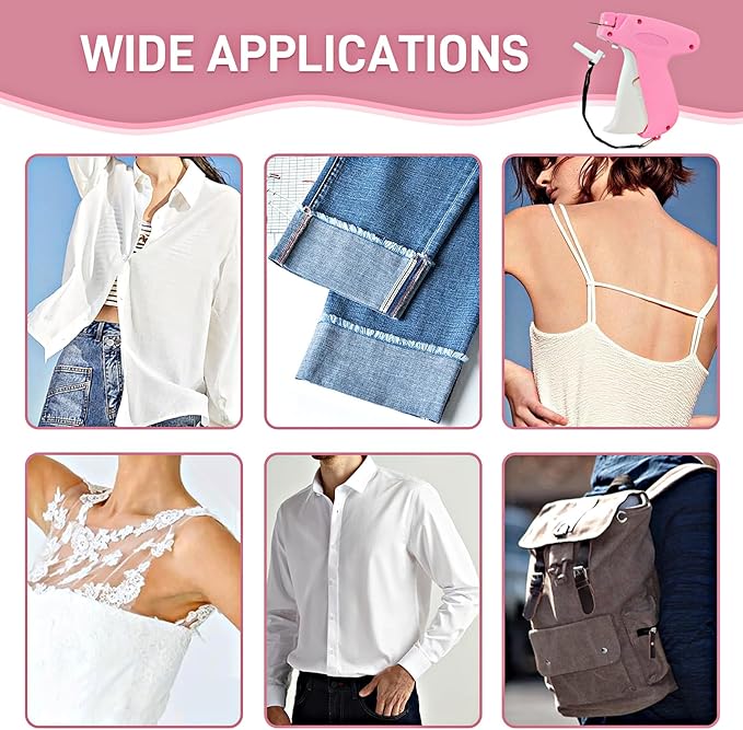 Stitch Gun for Clothes， Handheld Stitch Gun Quick Clothing Fixer，Sewing Kit Includes 1,000 Black Fasteners & 1,000 White Fasteners & 6 Needles (Pink-White)
