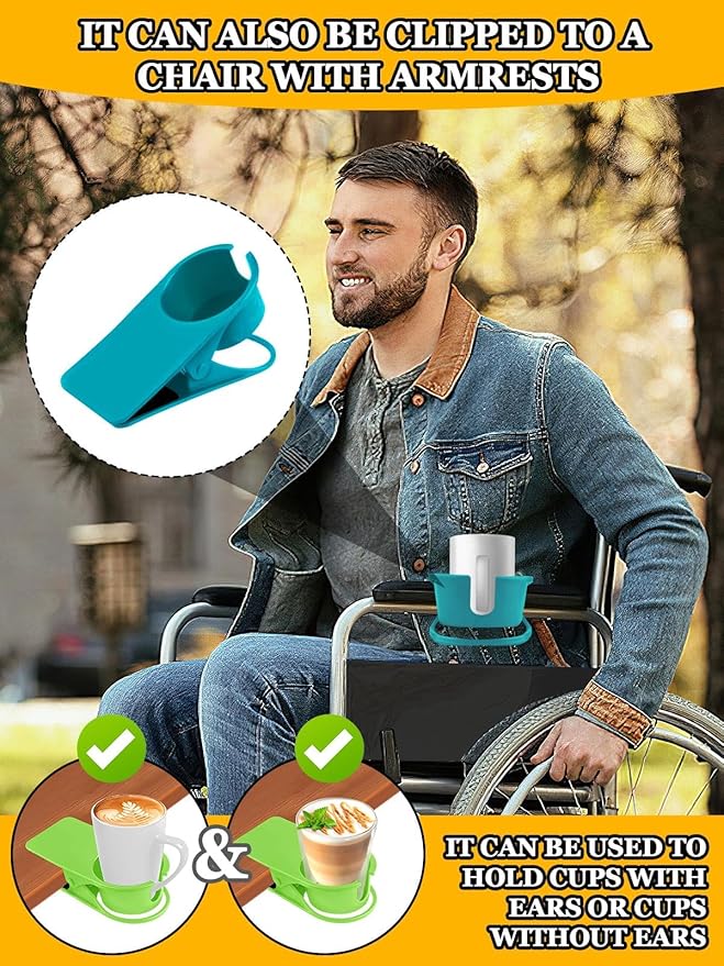 3PCS Drinking Cup Holder Clip Kalolary Chair Desk Bottle Cup Stand DIY Glass Clamp Storage Saucer Clip with Groove for Potted Plant Beverage Coffee Mug Holder Clip for Home Office (Yellow Green Blue)