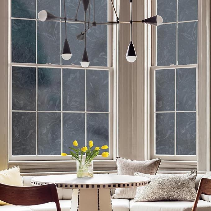 Window Film Heat Blocking 95% Privacy Film, Day and Night Windows Tint See Out Not in, Static Cling One Way Films for Home and Office(Black Tulip 35.4X78.7 inch)