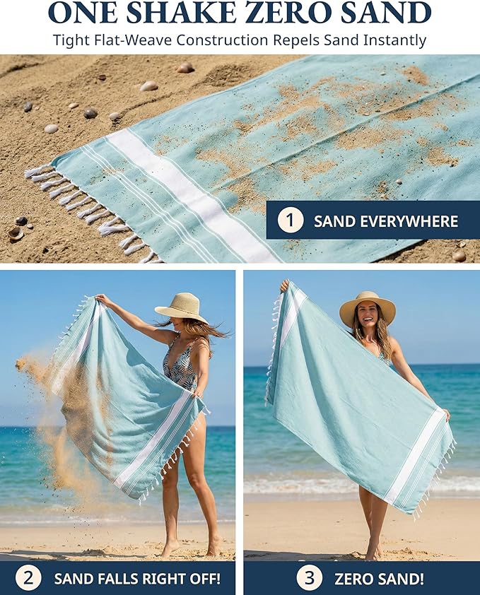 LANE LINEN Oversized Beach Towel - Beach Towels 4 Pack, Pre-Washed Pool Towel, Extra Large Beach Towel, Quick Dry & Sand Free, Lightweight Travel Towel, 39"x71" - Aqua
