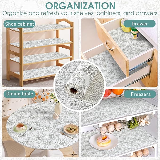 Drawer and Shelf Liner, Non-Slip Kitchen Cabinet Liners Non-Adhesive Thick Strong Grip Waterproof Washable Mats Protect Dresser Shelves Cupboard Bathroom Cabinets, Rose, 24 in X 30 FT