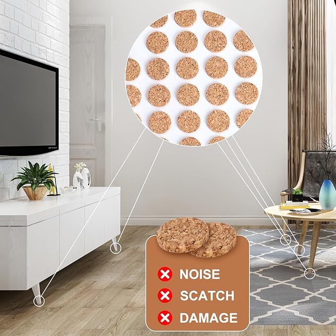 2000 Pcs 3/8 Inch Self Adhesive Cork Pads Cabinet Door Bumper Cabinet Door Protector Cabinet Sticker Dots Chair Leg Pads Cork Rounds Bulk 0.02" Thick for Coaster Plants Crafts Drawer Table Kitchen