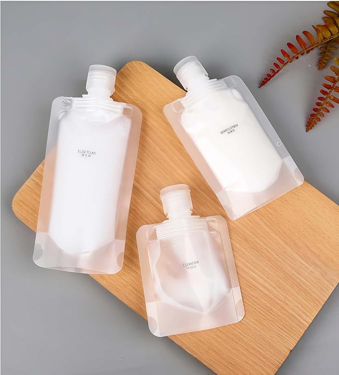 10 Pack Travel Pouches for Toiletries, Portable Containers, Stand-Up Pouch, Refillable Travel Accessories for Shampoo Conditioner (100ML/3.4OZ/10 pieces)